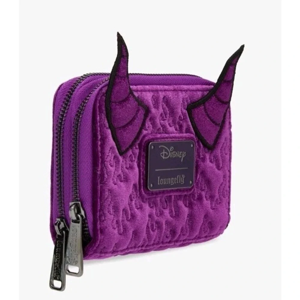 NWT Loungefly‎ Disney Sleeping Beauty Purple Velvet Maleficent Accordion Wallet